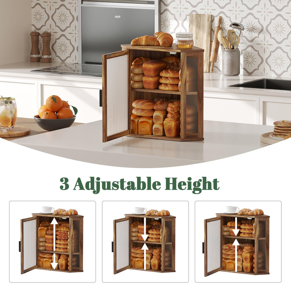2-Tier Acacia Wood Bread Box with Window Q834916