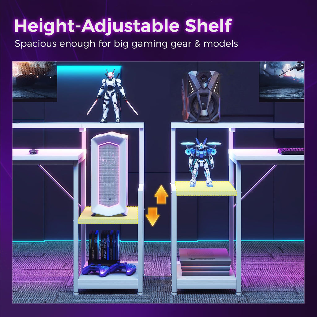 48 Inch White Gaming Desk with LED Lights K844