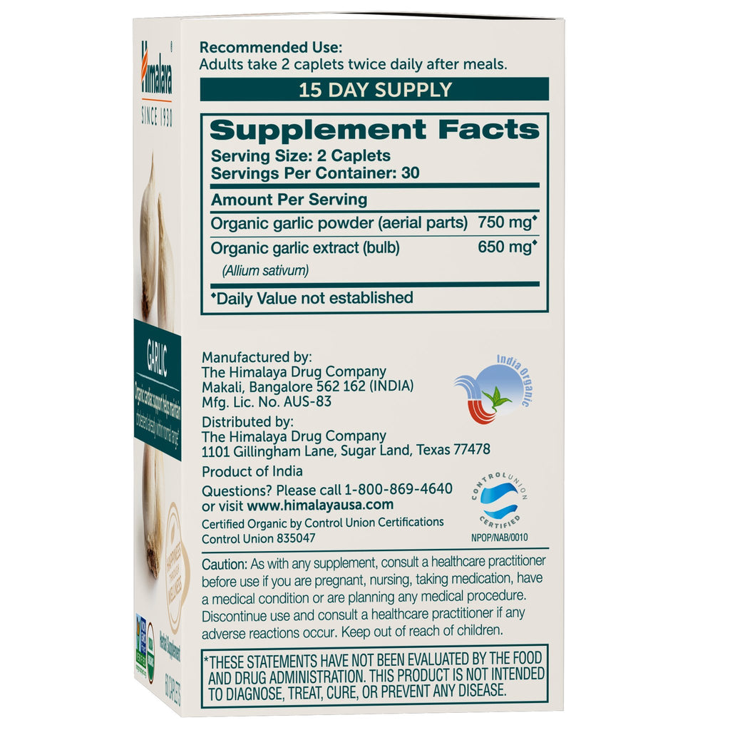 USDA Organic Garlic Supplements 1400 mg 60 Caplets F173