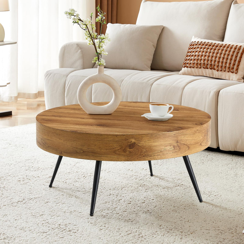 Round Wood Coffee Table with Metal Legs Z827753