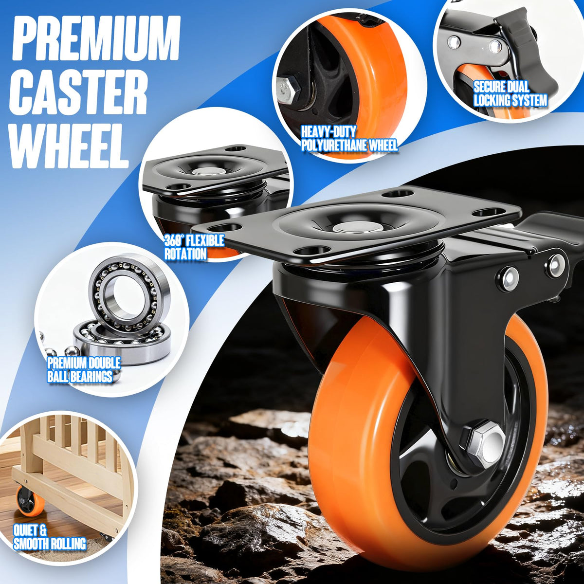 4 Inch Dual Locking Swivel Caster Set of 4 N315306