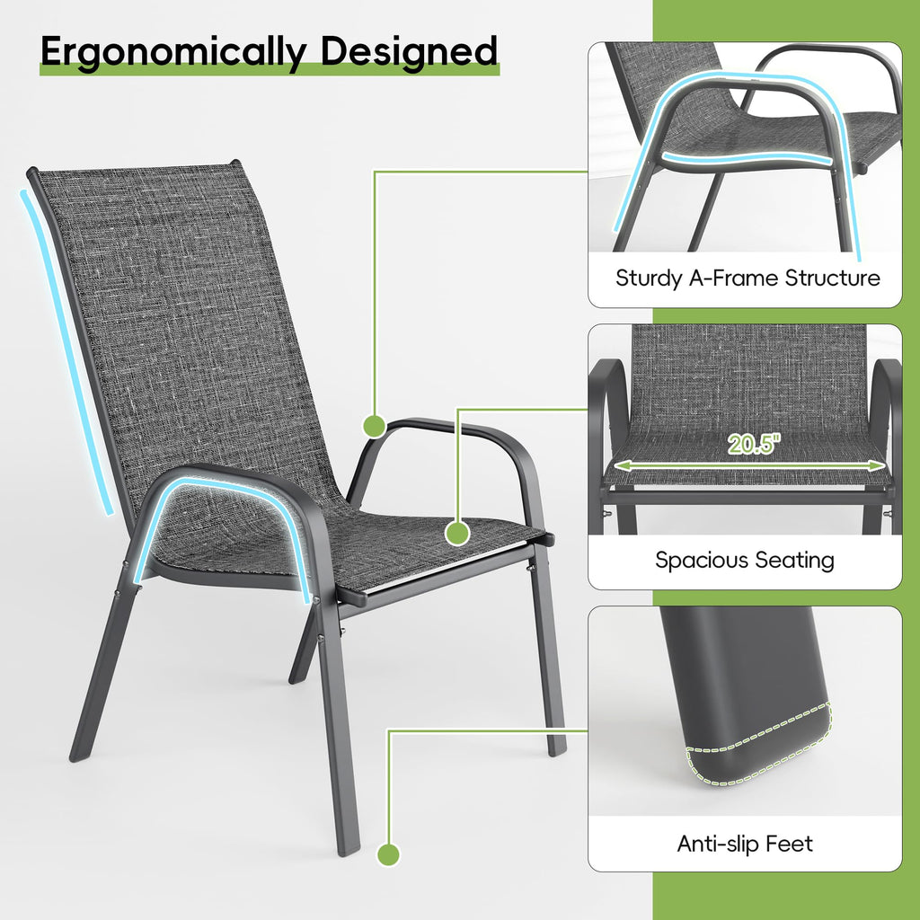 Dark Grey Metal Patio Chairs Set of 4 W735