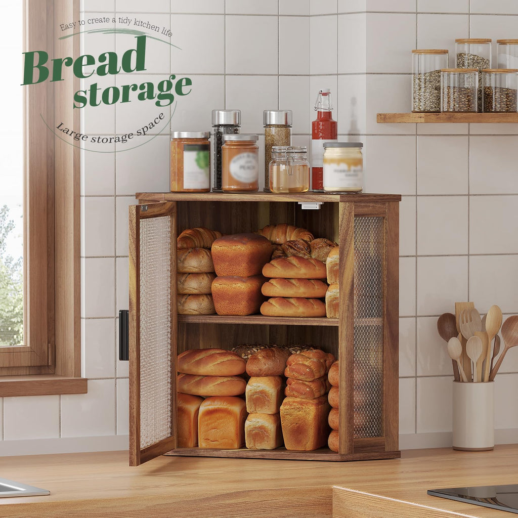 2-Tier Acacia Wood Bread Box with Window Q834916