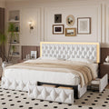 White Full Size LED Bed Frame with 4 Storage Drawers and Adjustable Headboard B323468