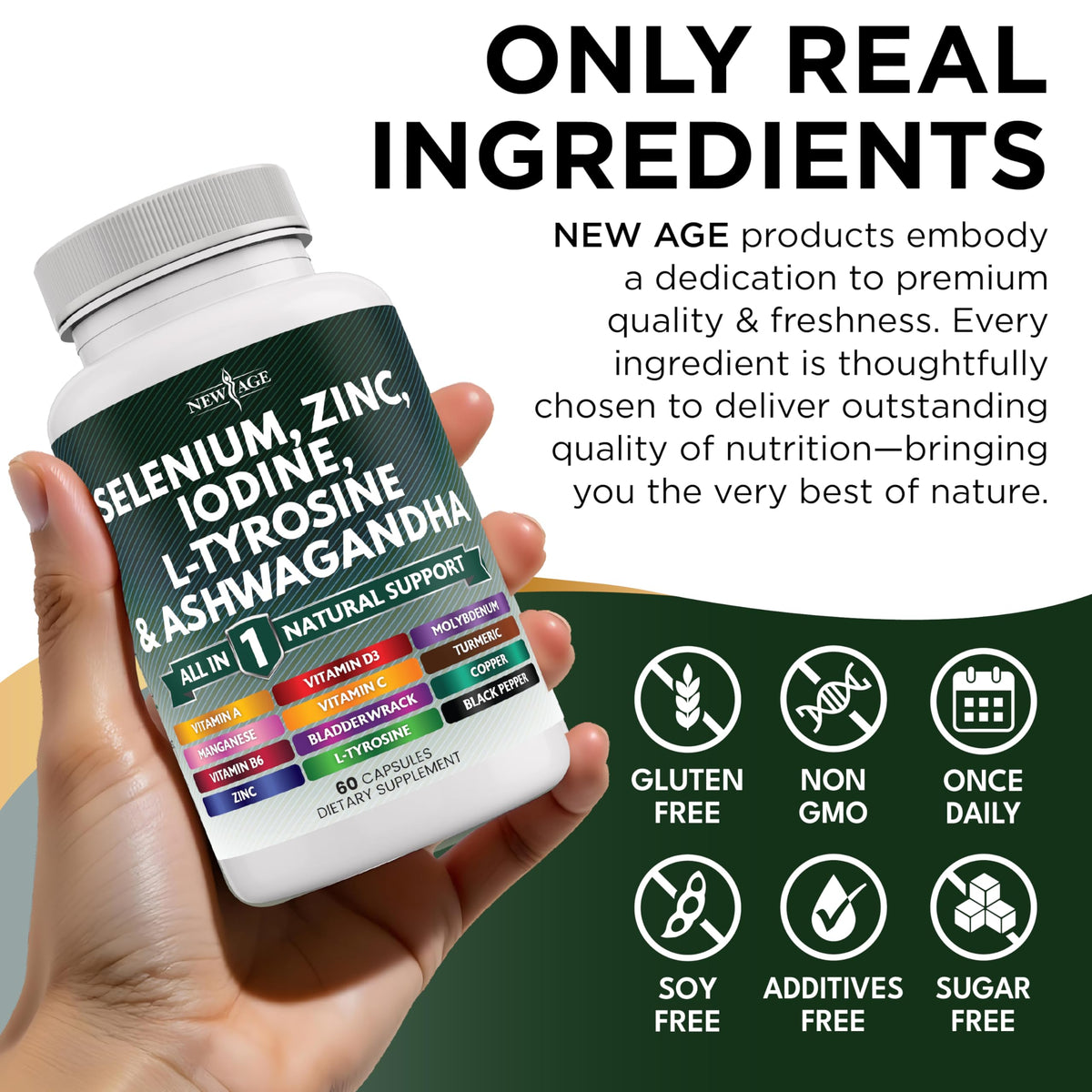 Selenium Zinc Iodine L Tyrosine Ashwagandha Supplement 120 Count F5759