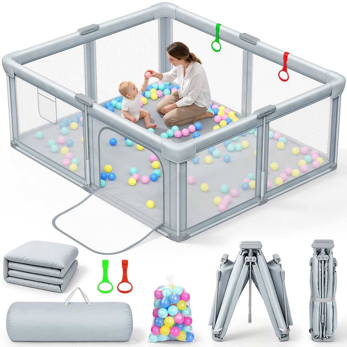 Foldable Baby Playpen with Mat 59"×71" R881
