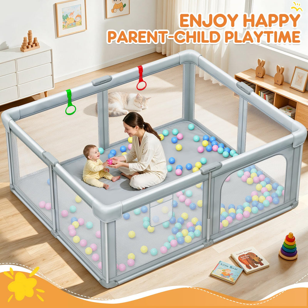 Foldable Baby Playpen with Mat 59"×71" R881