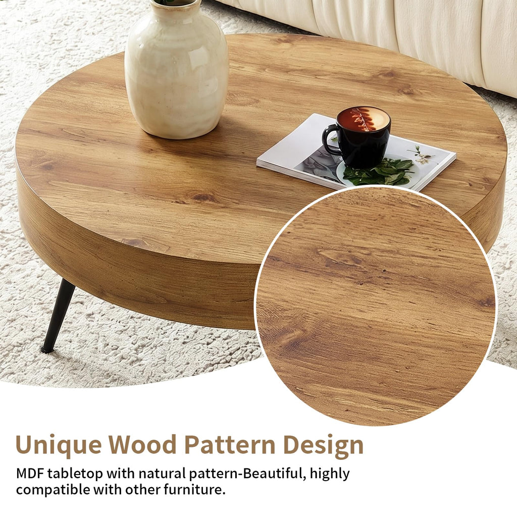 Round Wood Coffee Table with Metal Legs Z827753