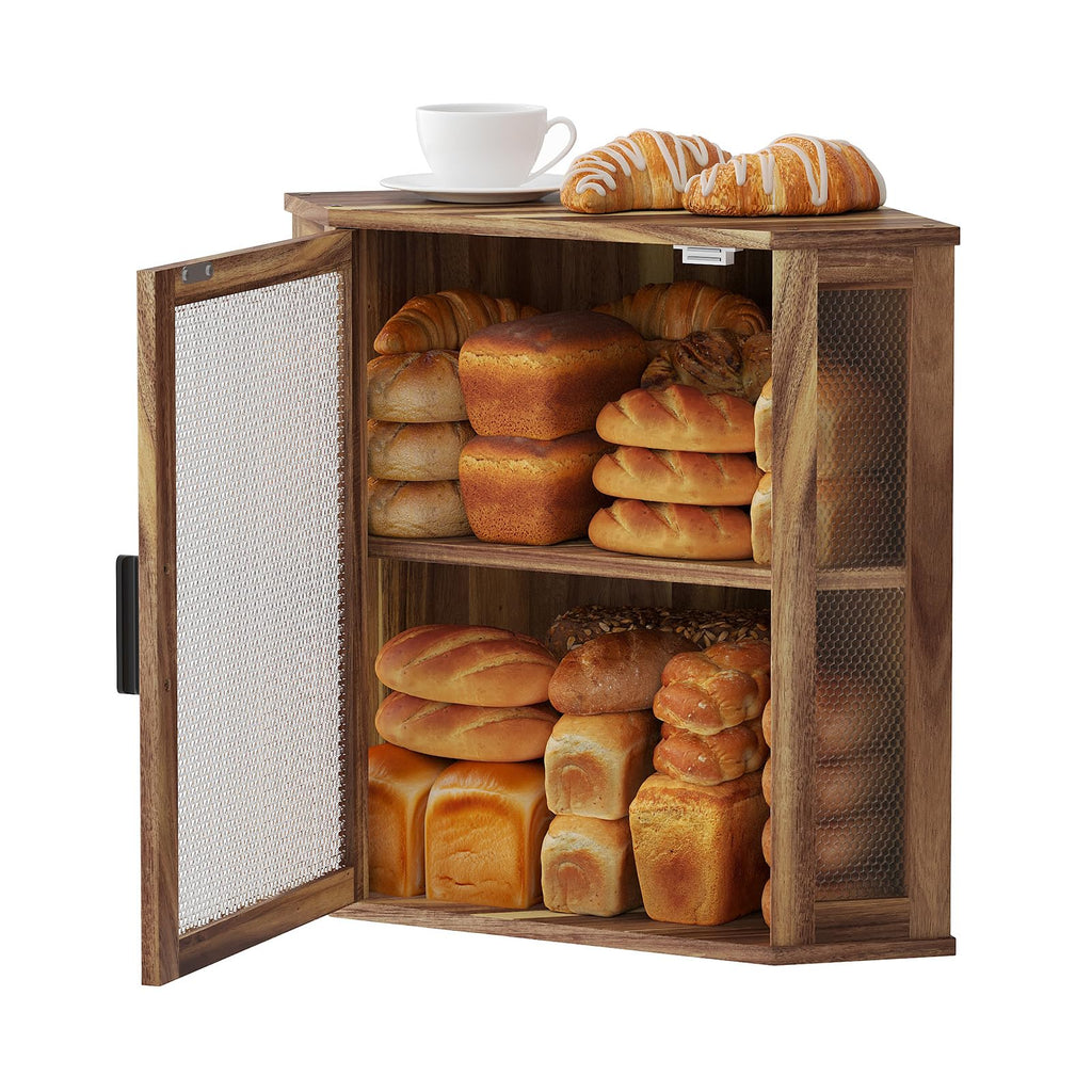 2-Tier Acacia Wood Bread Box with Window Q834916
