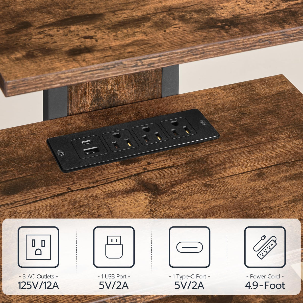 4-Tier Media Stand with Charging Station & LED Light T604