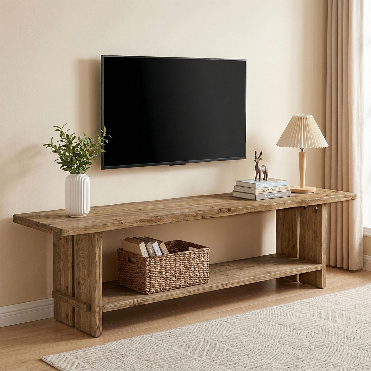 71" Solid Wood 2-Tier TV Stand Z910