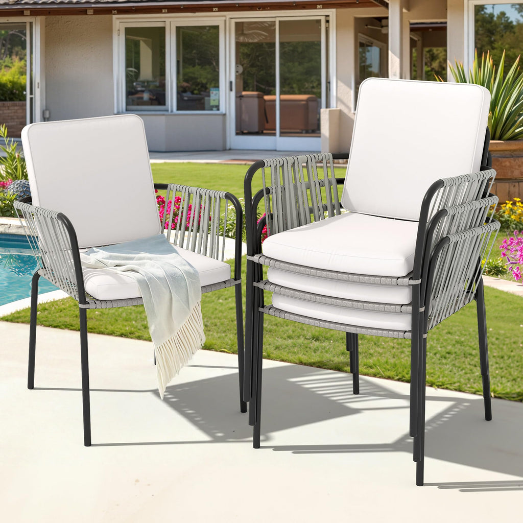 Grey Wicker Outdoor Dining Chairs Set of 4 V91330