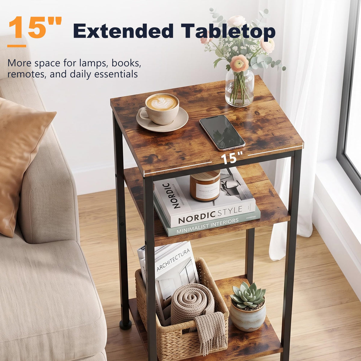 3-Tier Side Table with Adjustable Shelf W616012