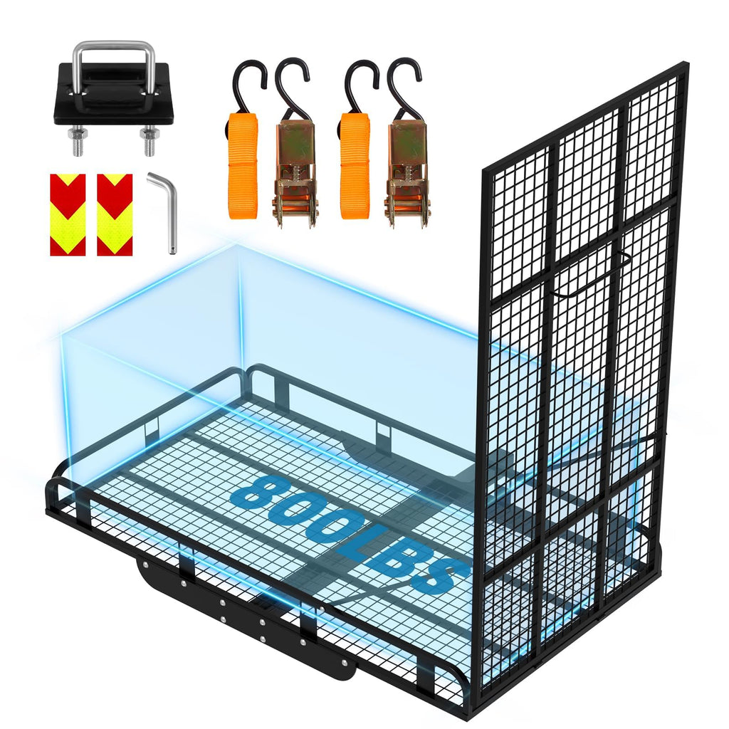 Hitch Cargo Carrier, 800lb Capacity Aluminum Cargo Basket with Folding Ramp T6484