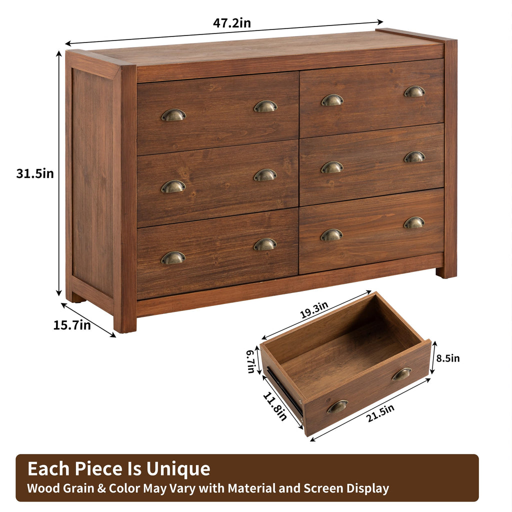 Vintage 6 Drawer Solid Wood Dresser L6846