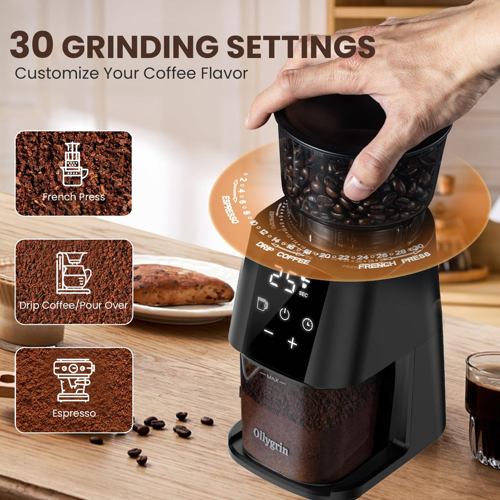 Electric Conical Burr Coffee Grinder, 30 Grind Settings, Black P549