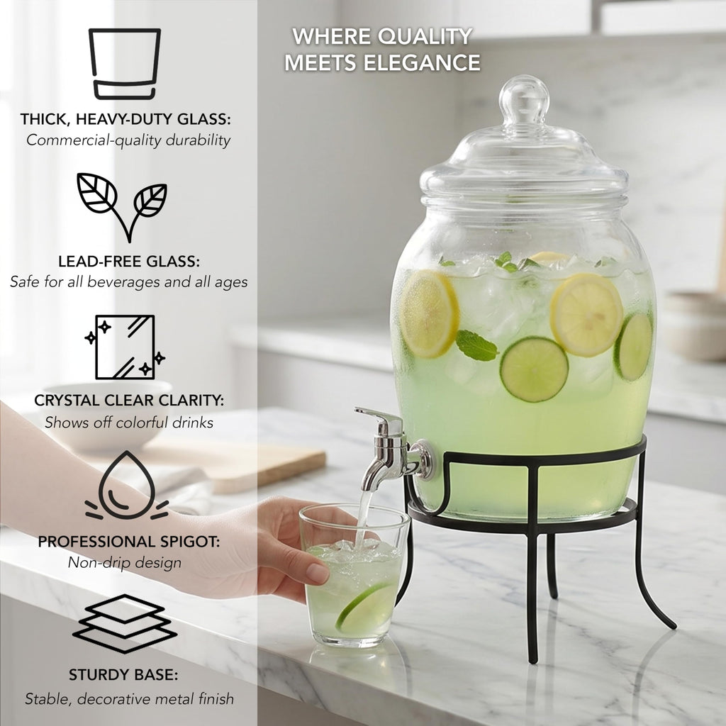 Glass Beverage Dispenser with Metal Stand 2 Gal H431608