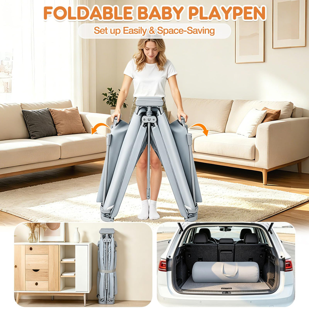 Foldable Baby Playpen with Mat 59"×71" R881