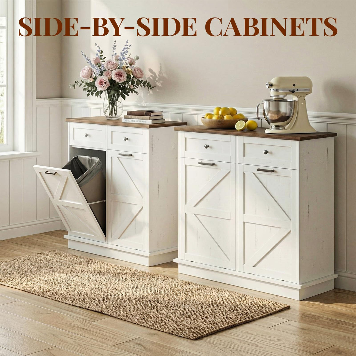 White 20 Gallon Tilt Out Trash Can Cabinet F891