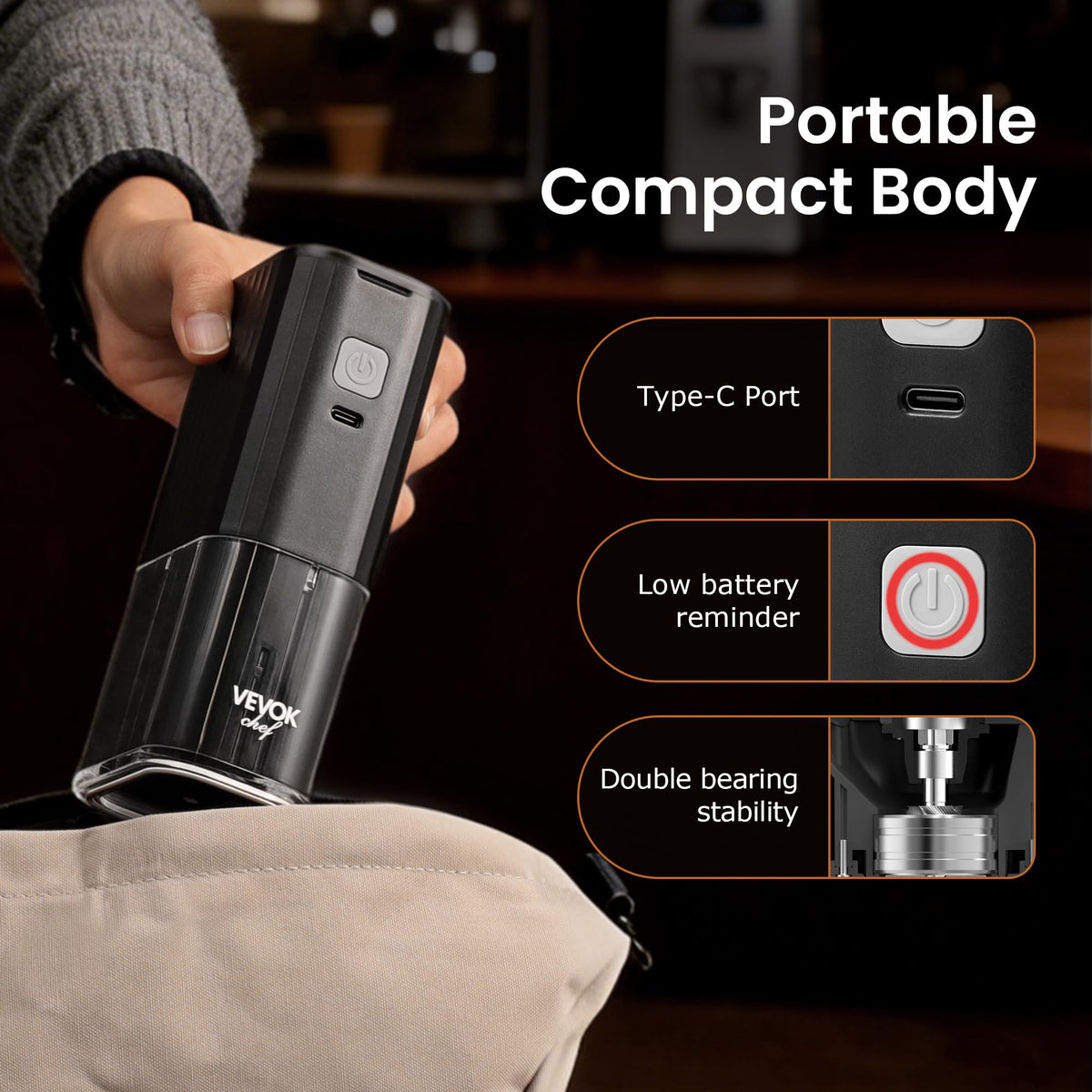 Portable Electric Coffee Grinder Adjustable Stainless Steel Burr S327388