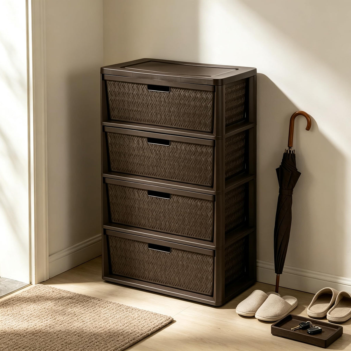 Brown 4 Drawer Storage Tower A559
