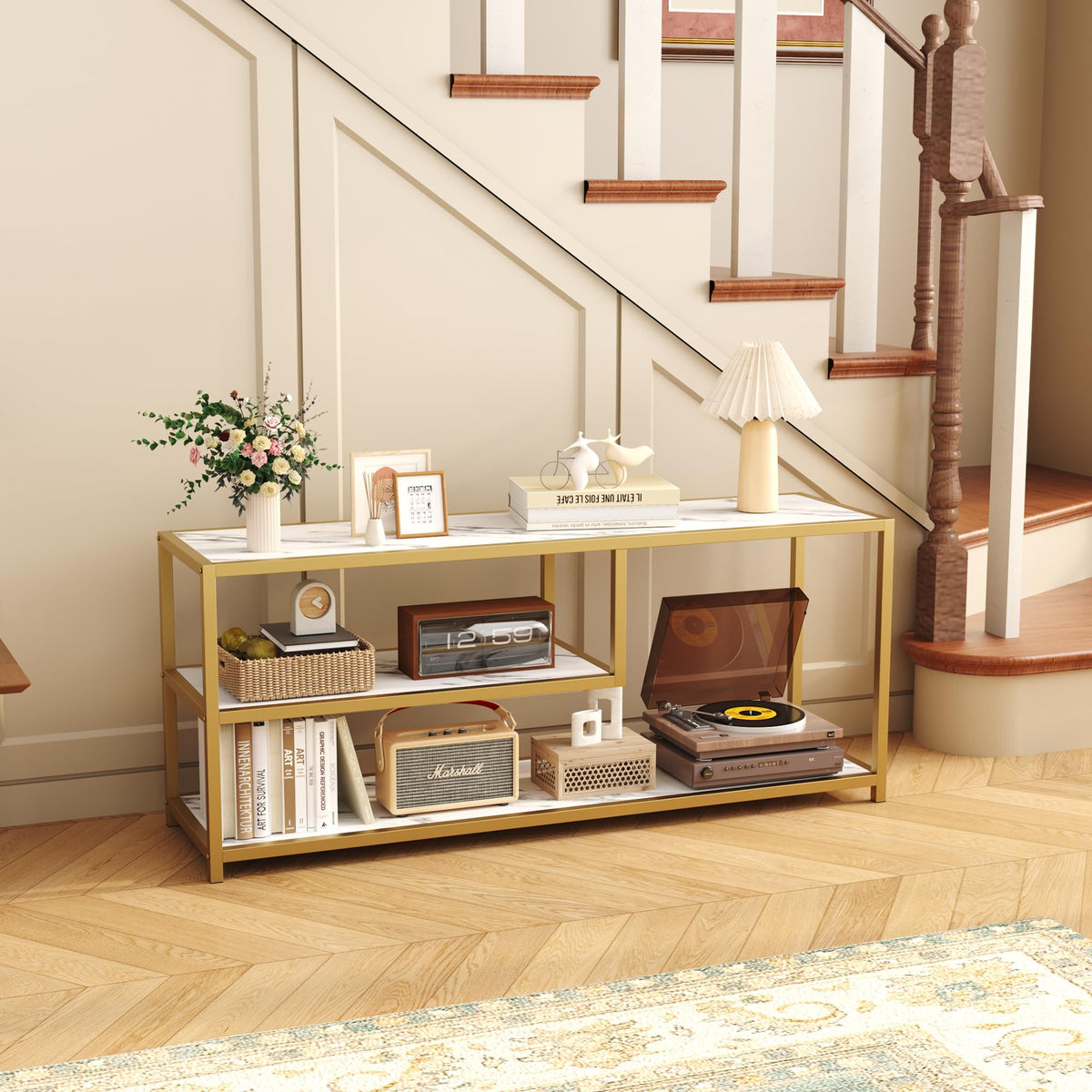 TV Stand for TVs up to 55 Inch, 3 Tier Media Console with Open Storage Shelves D4403