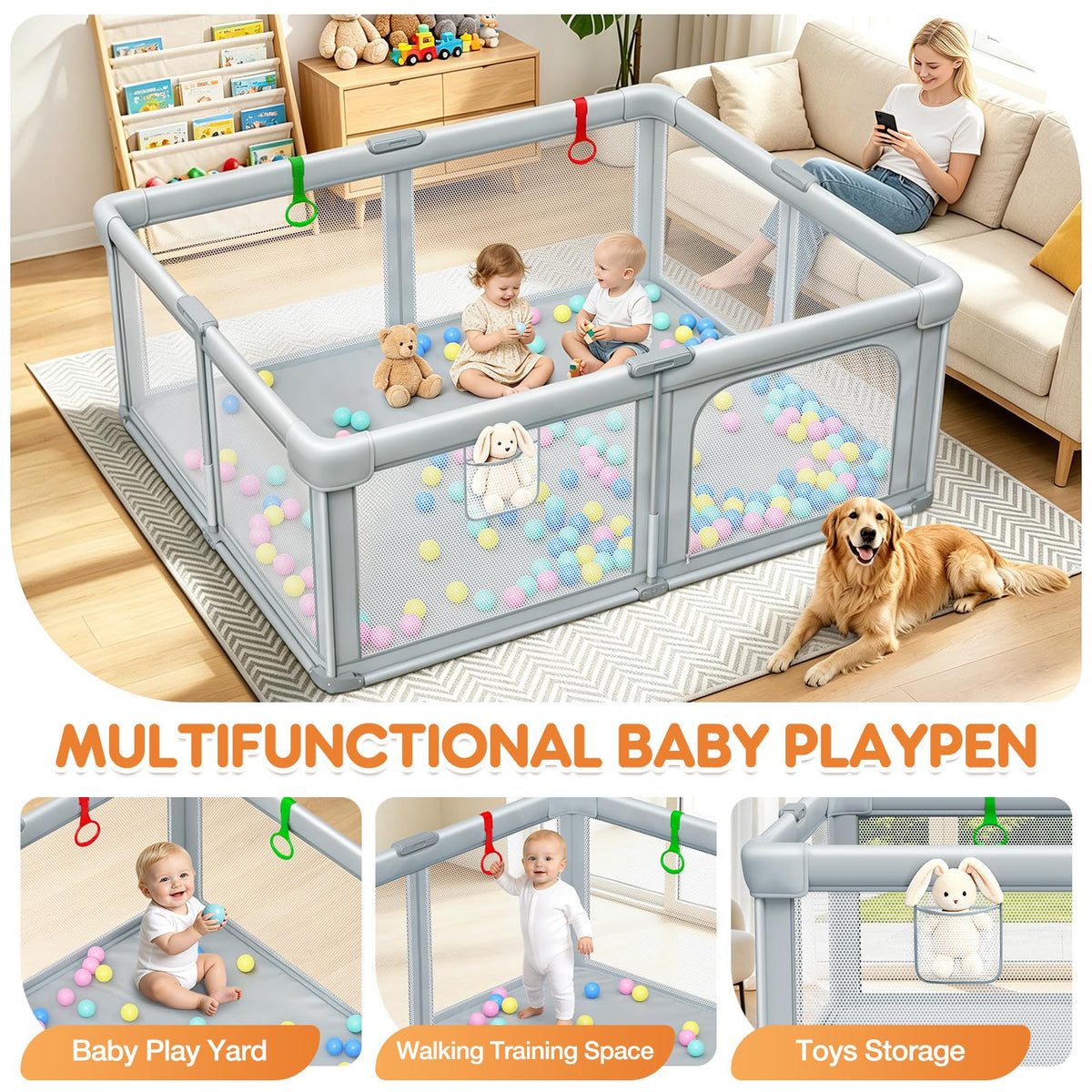 Foldable Baby Playpen with Mat 59"×71" R881