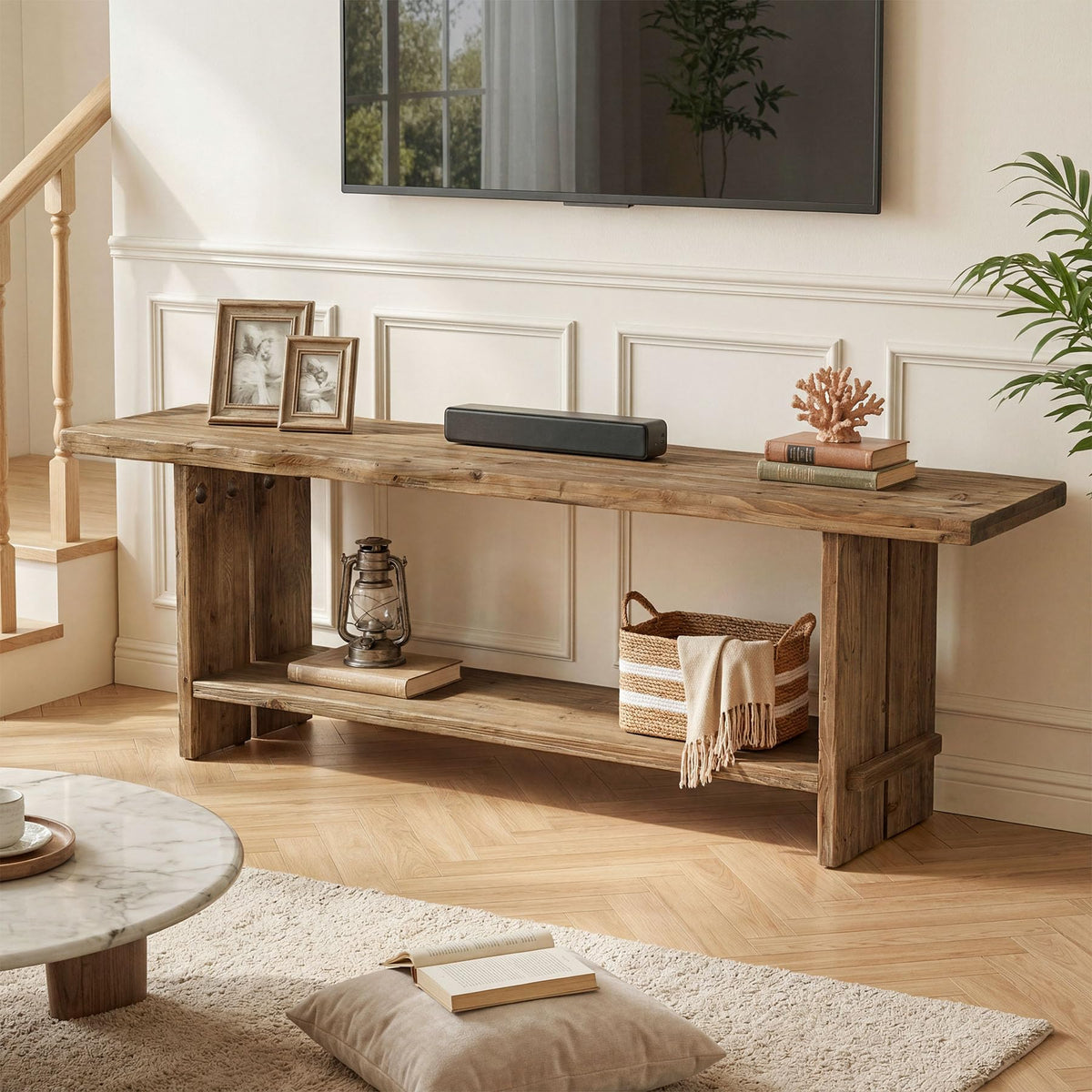 71" Solid Wood 2-Tier TV Stand Z910