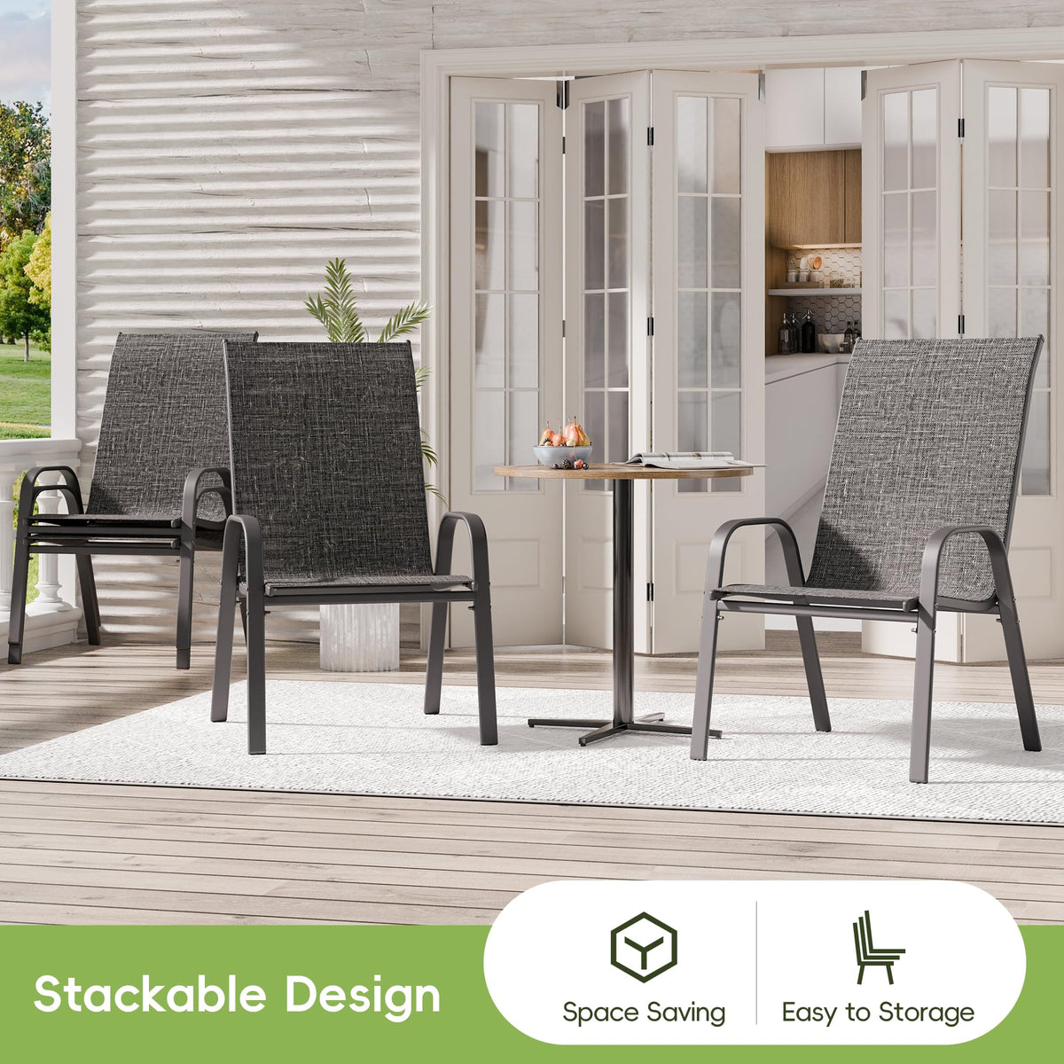 Dark Grey Metal Patio Chairs Set of 4 W735