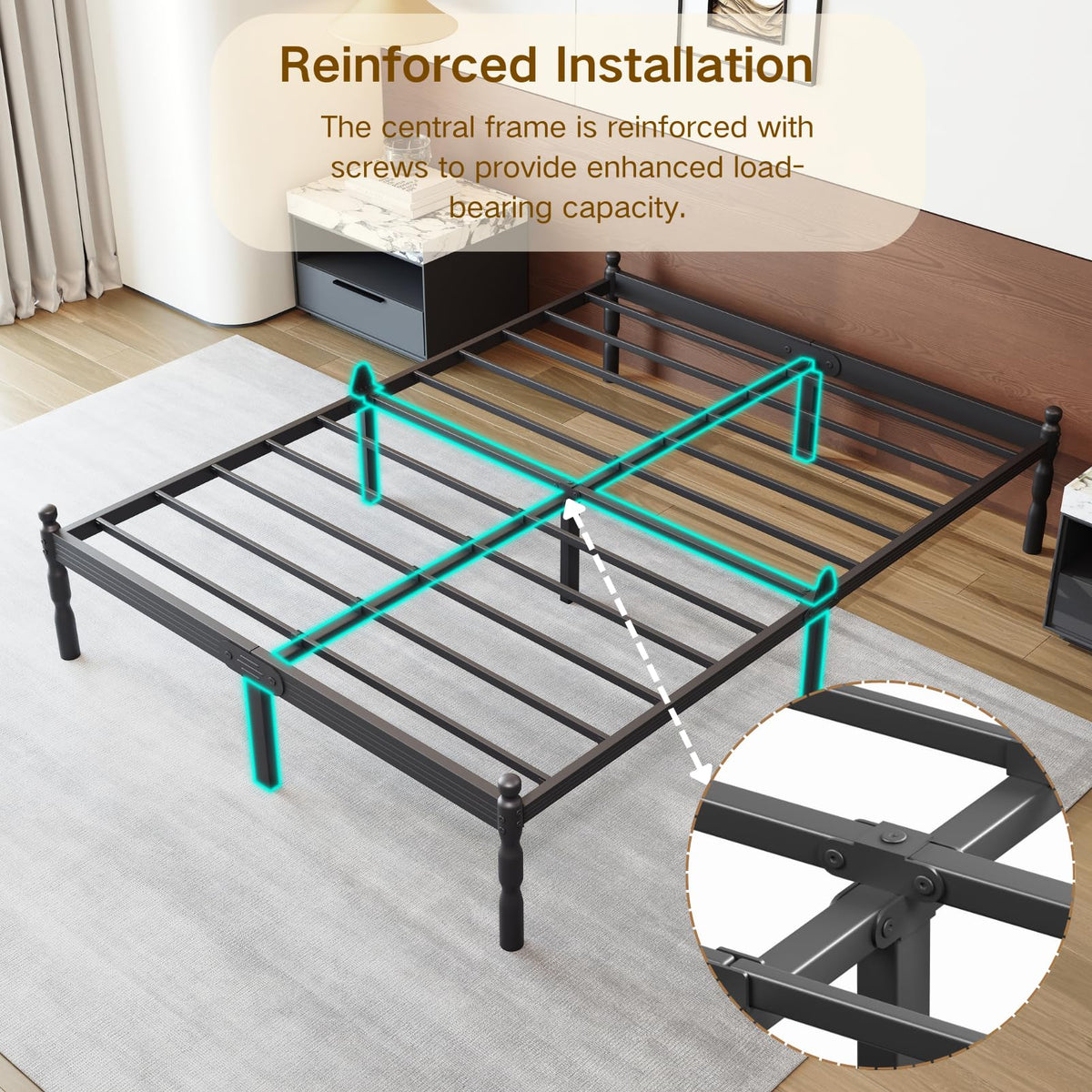 Queen Size Black Metal Bed Frame with Storage F30065