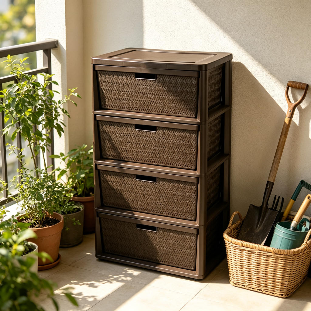 Brown 4 Drawer Storage Tower A559