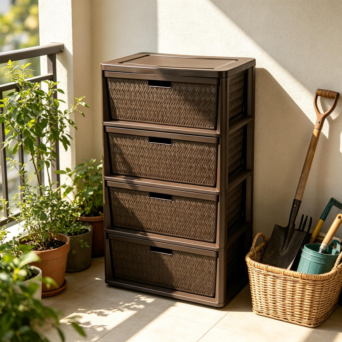 Brown 4 Drawer Storage Tower A559