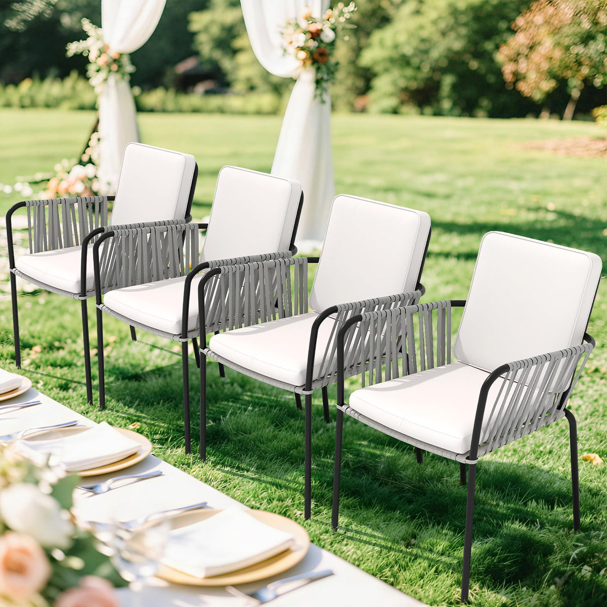 Grey Wicker Outdoor Dining Chairs Set of 4 V91330