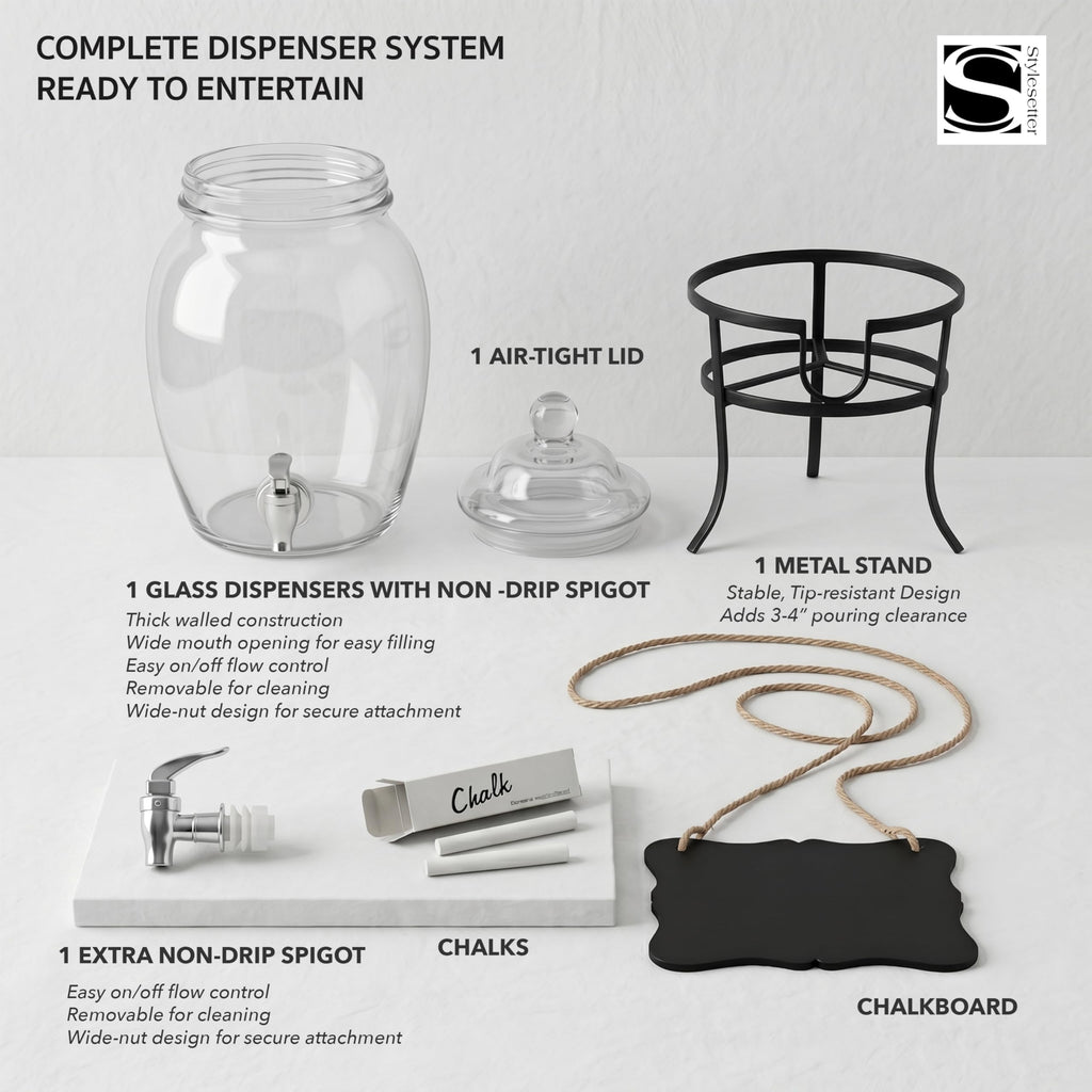 Glass Beverage Dispenser with Metal Stand 2 Gal H431608