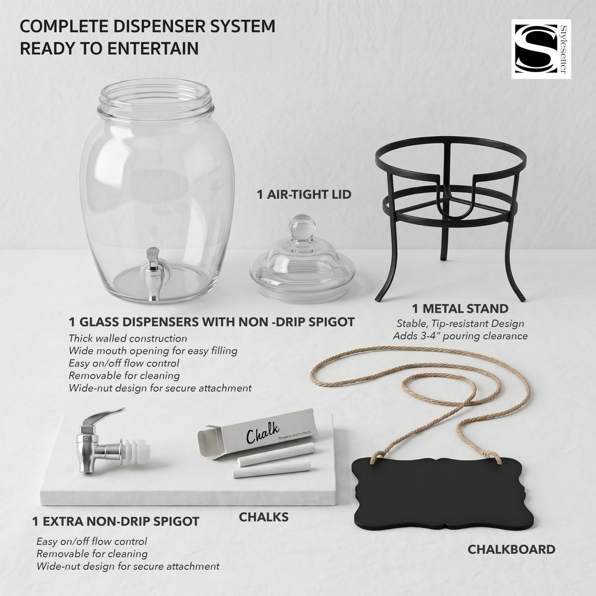 Glass Beverage Dispenser with Metal Stand 2 Gal H431608