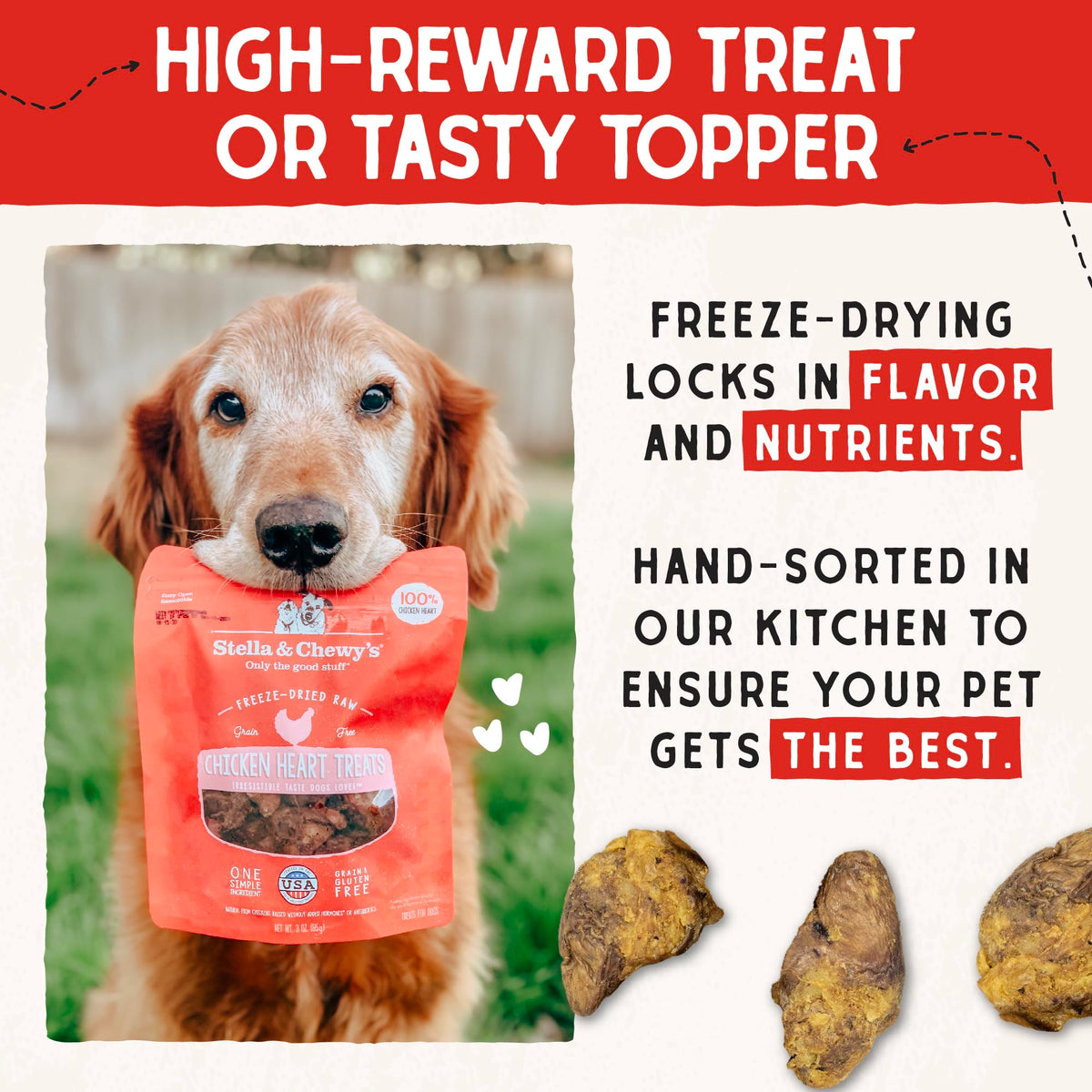 Freeze-Dried Raw Chicken Heart Dog Treats 11oz Bag O87727