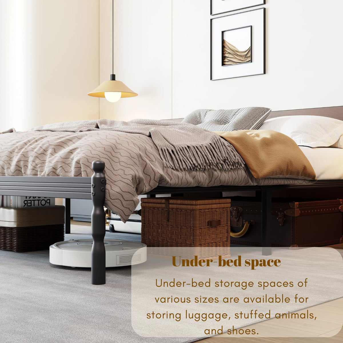 Queen Size Black Metal Bed Frame with Storage F30065