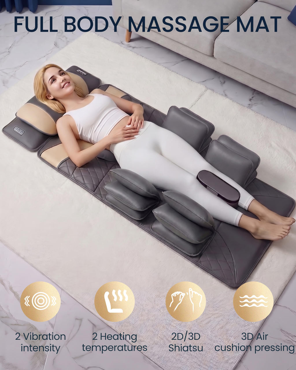 Full Body Massage Mat with Heat, Adjustable Lumbar Traction, Detachable Neck Shiatsu Roller, Airbag Compression, Vibration Massage Pad T9489