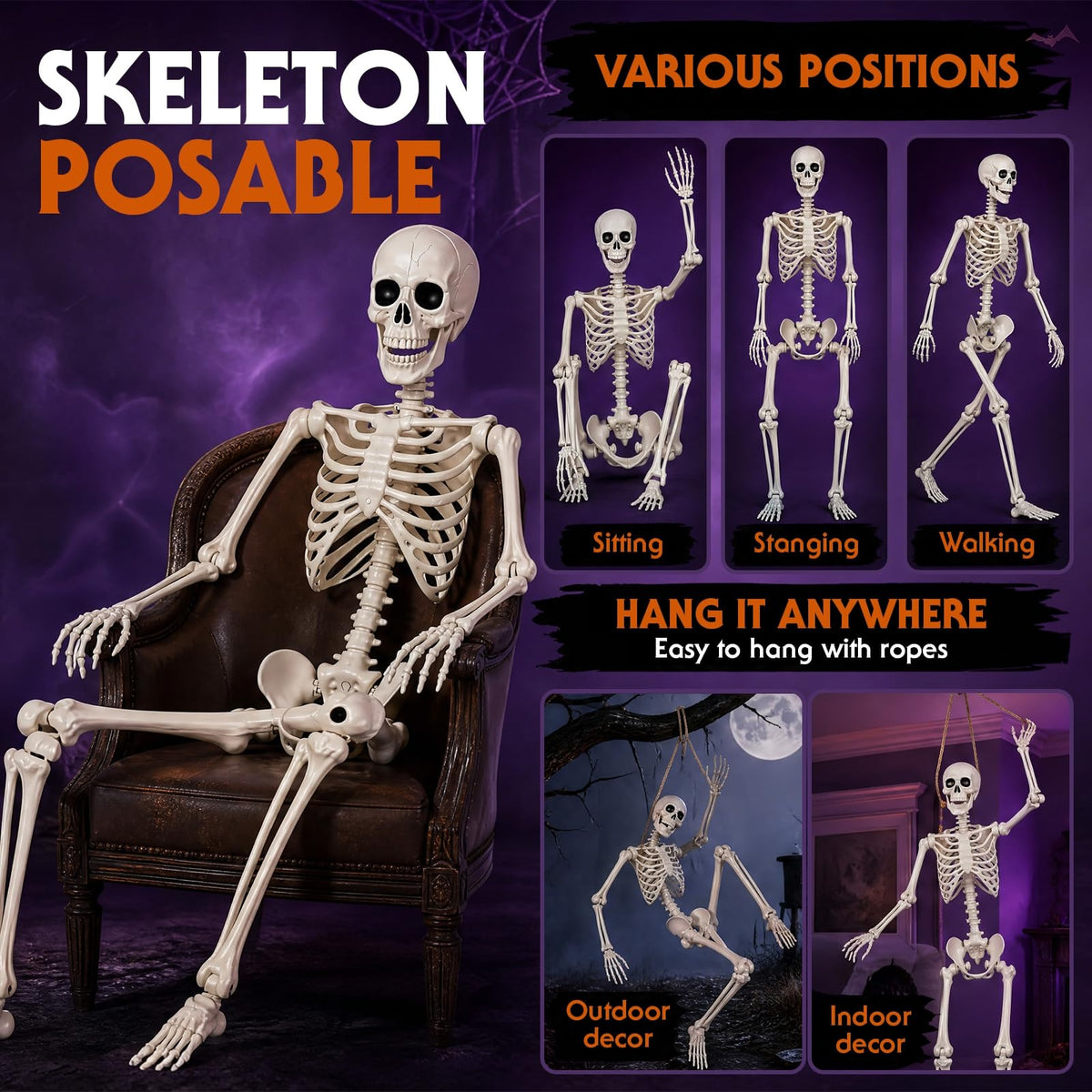 Life Size Skeleton 5.4 ft ABS Plastic Posable Human Bones H4071