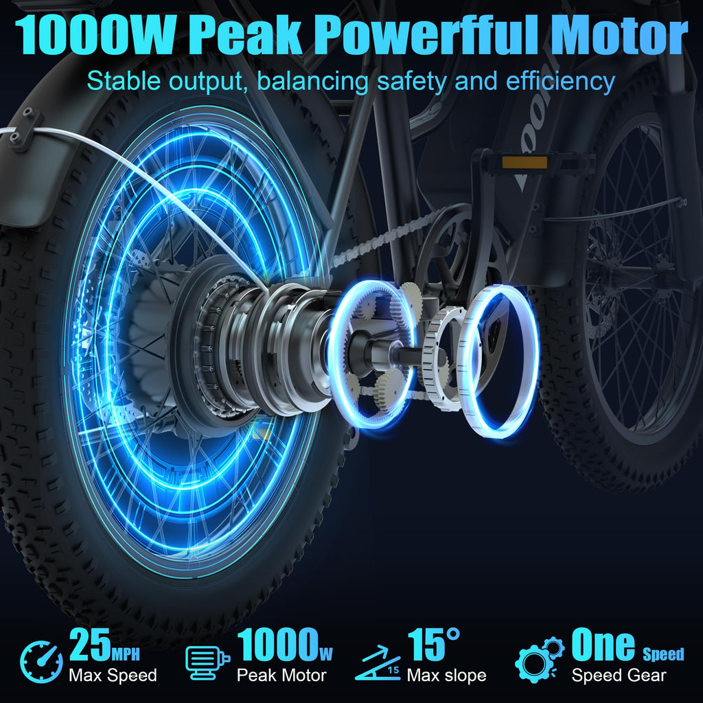 Peak 1000W 48V 13Ah Electric Bike with Rear Seat & Front Basket A7634