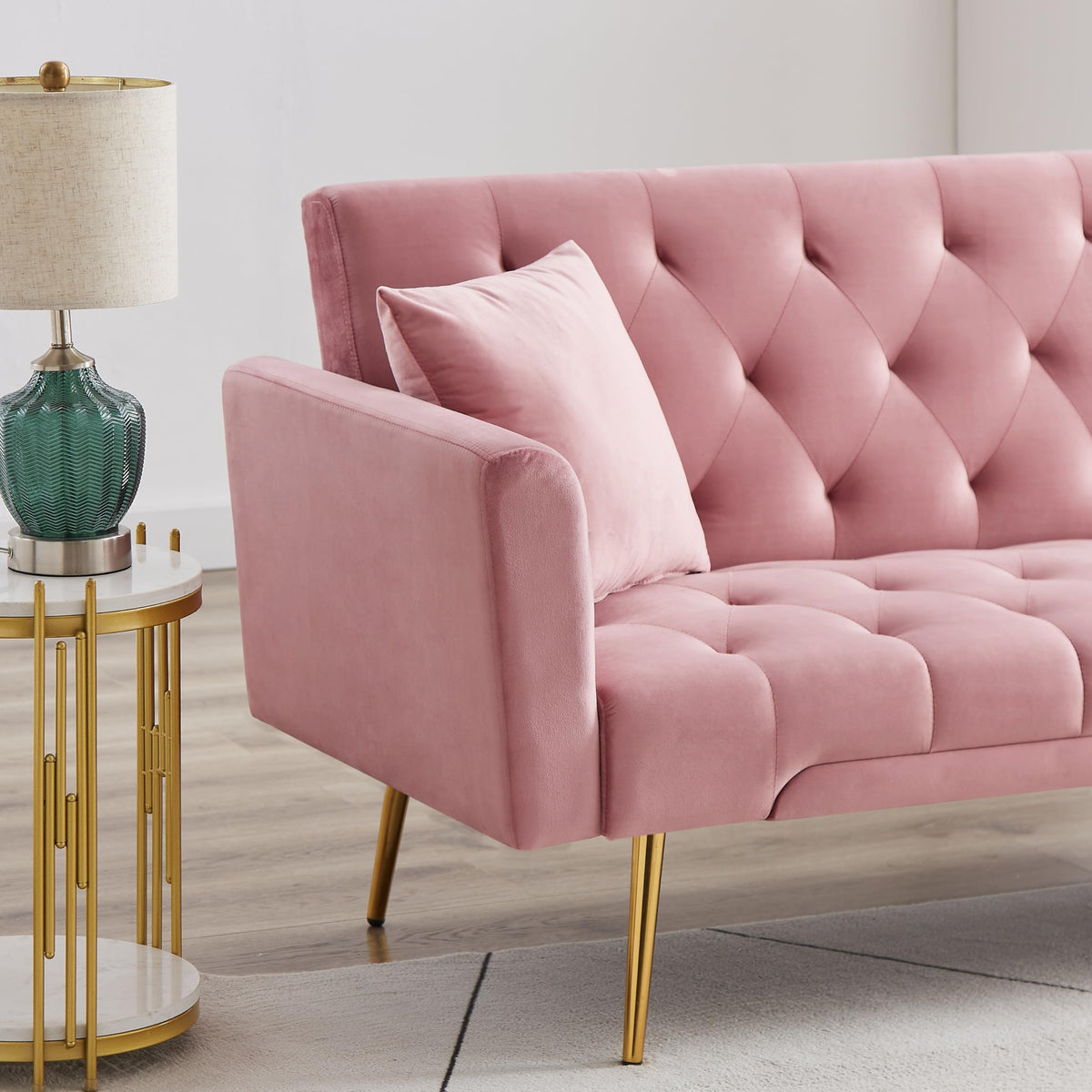 Pink Velvet Convertible Sofa Bed J501