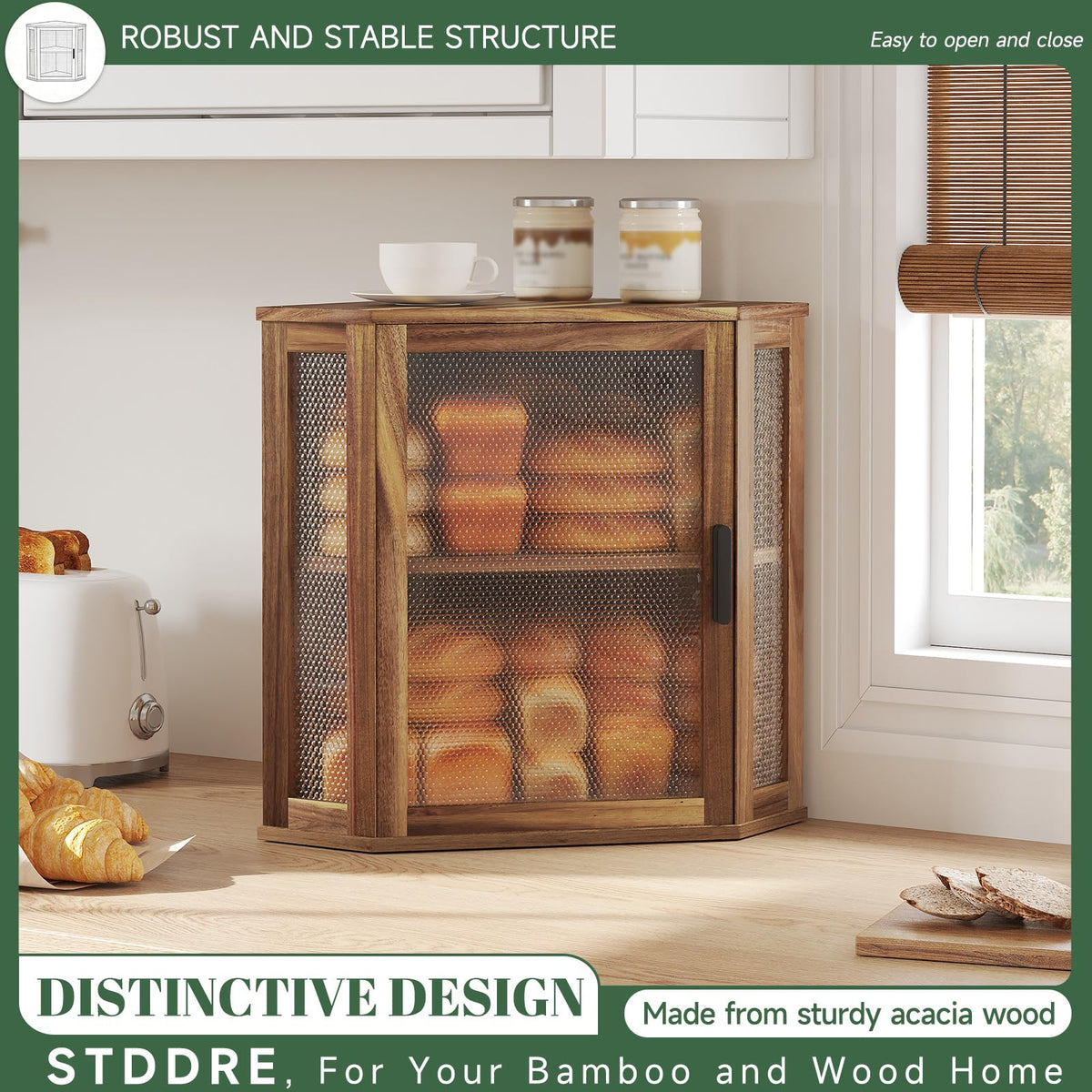 2-Tier Acacia Wood Bread Box with Window Q834916