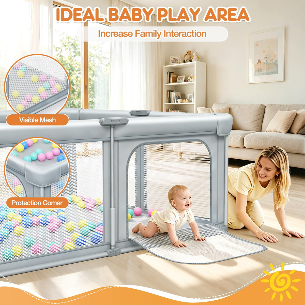 Foldable Baby Playpen with Mat 59"×71" R881