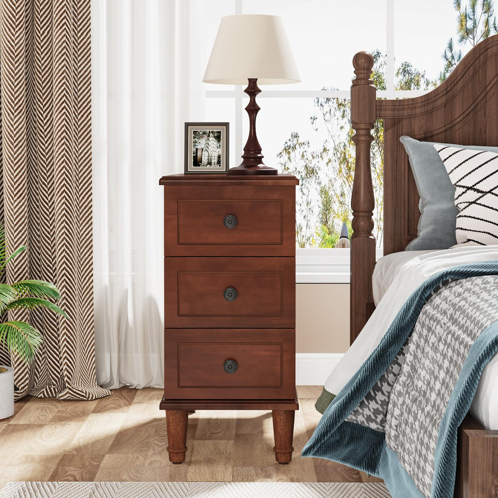 Fully Assembled Set of 2 Narrow 3 Drawer Brown End Table M97434
