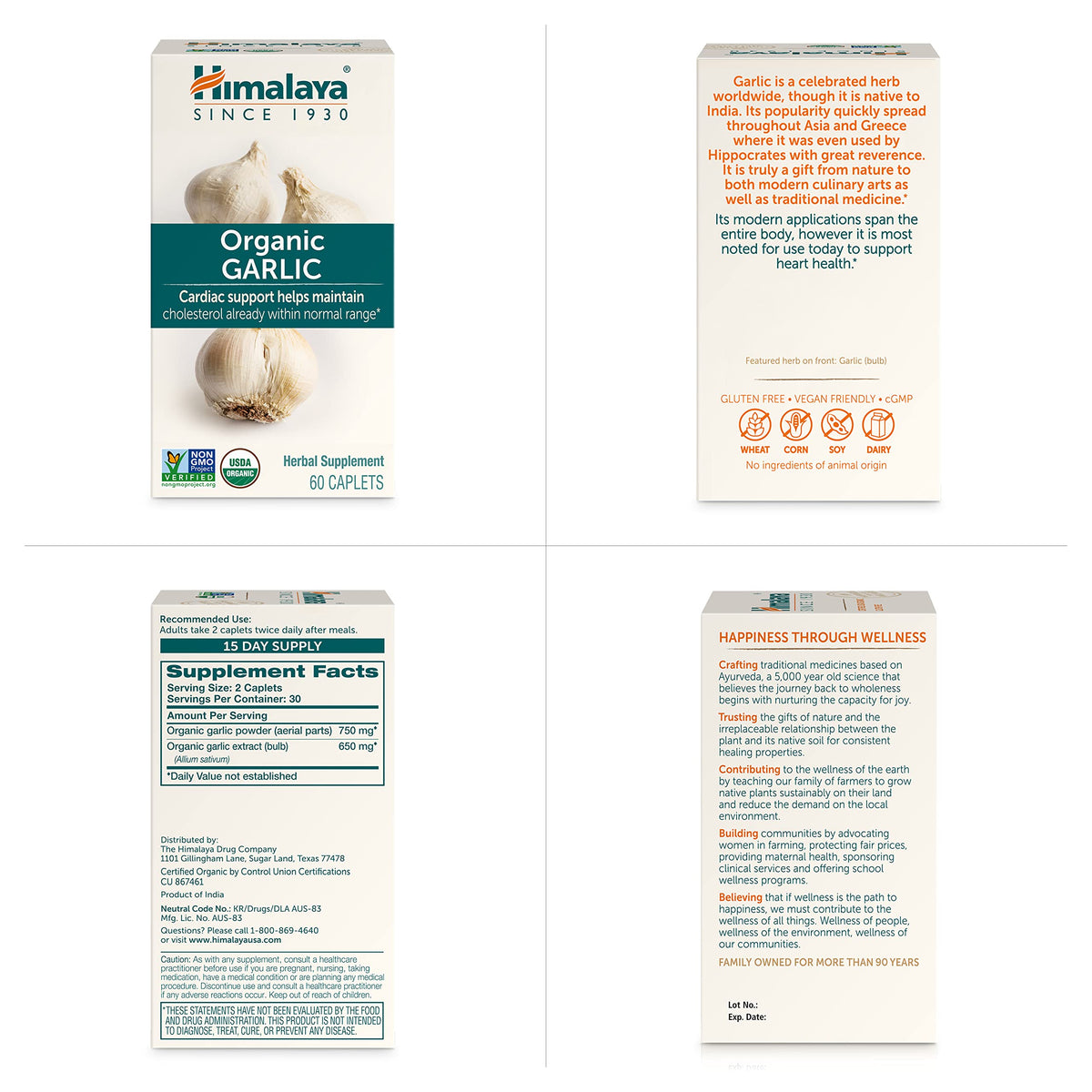 USDA Organic Garlic Supplements 1400 mg 60 Caplets F173