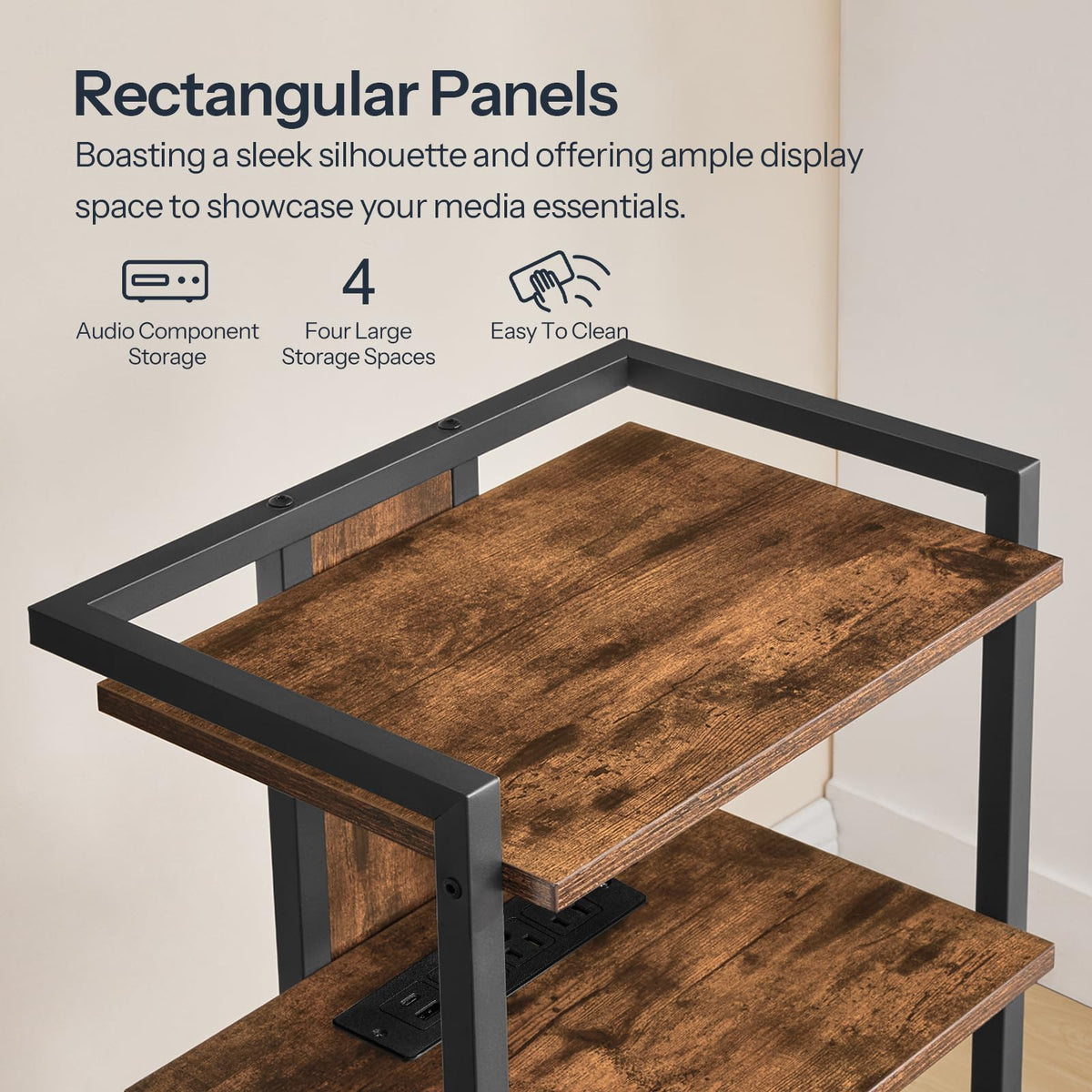 4-Tier Media Stand with Charging Station & LED Light T604