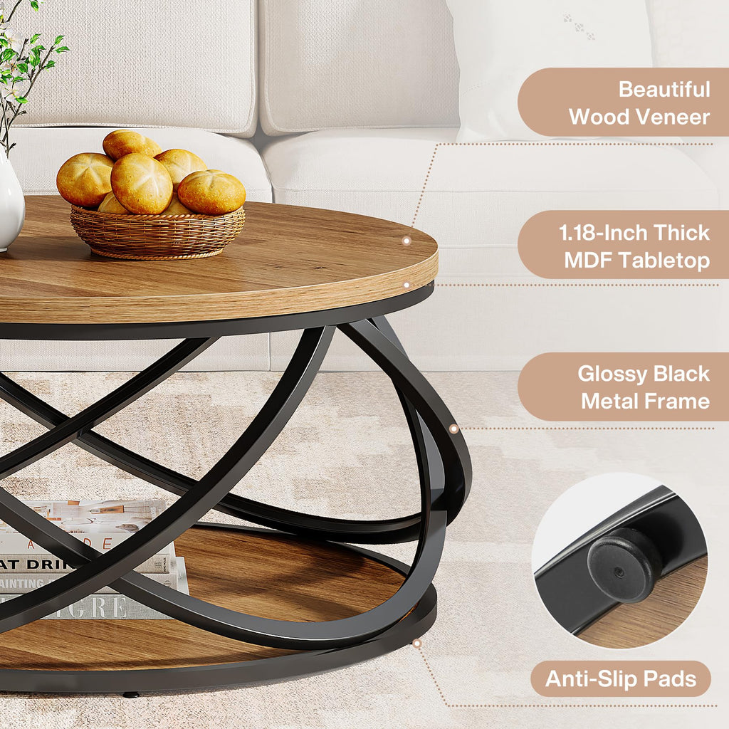 2-Tier Round Coffee Table with Storage Shelf D229