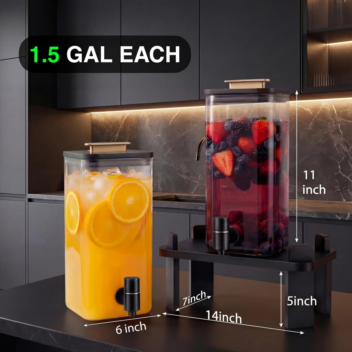 2 PCS 3 Gallon Glass Beverage Dispenser with Wood Stand X260846