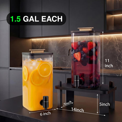 2 PCS 3 Gallon Glass Beverage Dispenser with Wood Stand X260846
