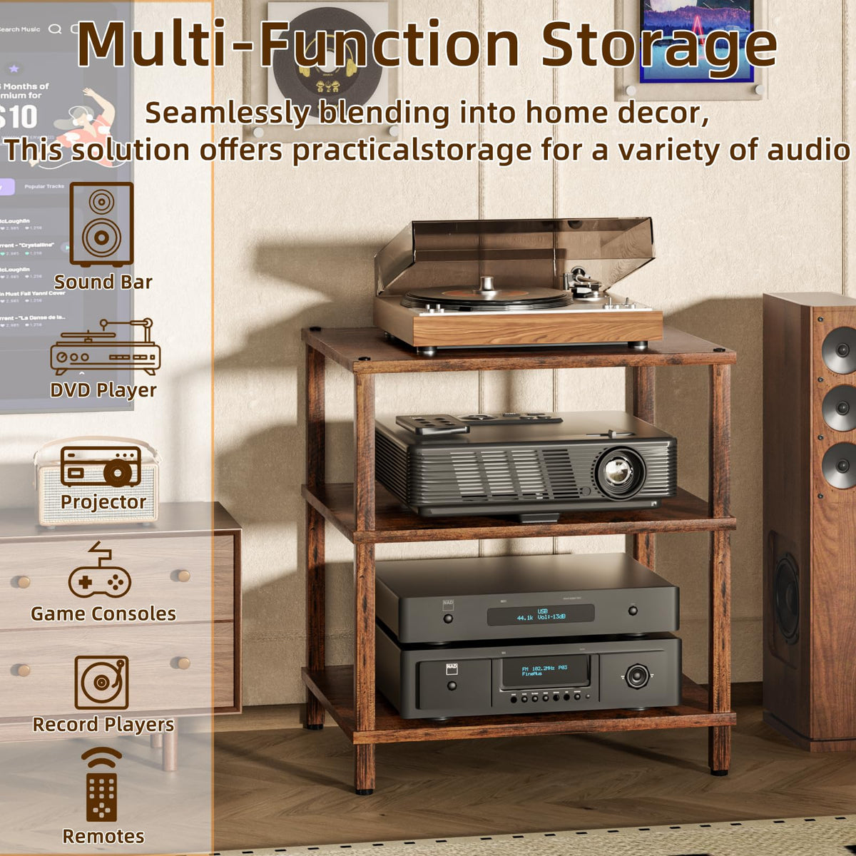 Brown 3-Tier Wooden Media Stand T572015